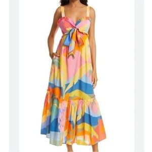 Farm Rio Tropical Sunset Tie-Front Dress M